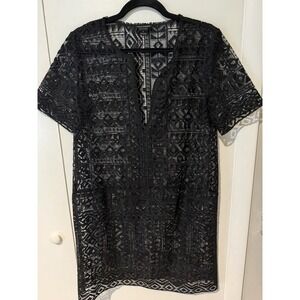 Club Monaco Black Beach Cover Up Dress Size 6 Women's Crochet See Through